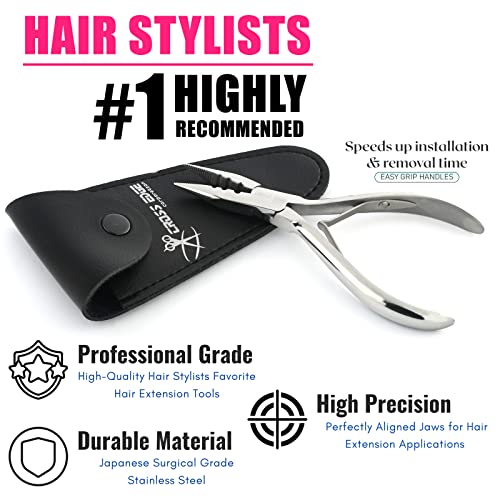 Pro Hair Extension Tools Mini 3 Holes Silicone Micro Beads & Nano Rings Hair Extensions Opener & Remover Pliers Hair Tinsel Feathers Fitting Plier Micro Bead Crimping Plier (Mirror Polish Soft)