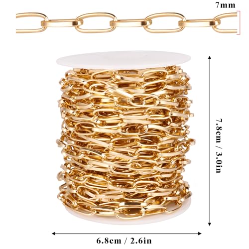 33FT Gold Paperclip Chains Roll, 7mm Aluminum Cable Link Chain Spool Bulk for DIY Crafts Jewelry Making - color: gold, size: 7MM