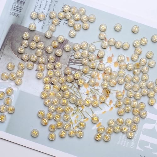 1000pcs Letter Beads Glow in the Dark Alphabet Beads Acrylic Glod Letters A-Z Bead Luminous Flat Round Craft Bead 4 * 7mm for Jewellery Crafts (47 Glow-Gold) - color: 47 glow-gold