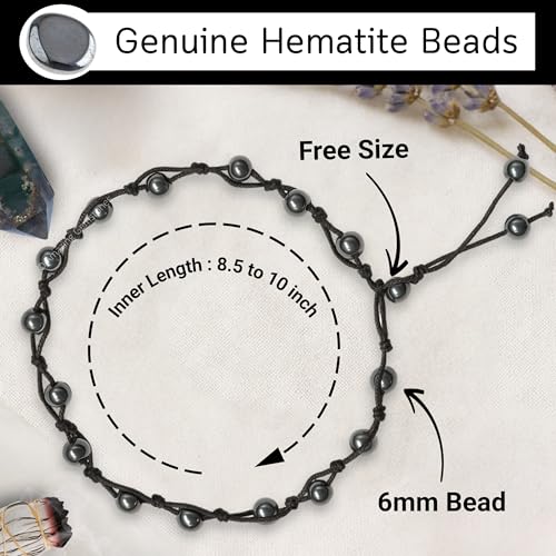 Amazing Gemstone Crystal Anklet Ankle Bracelets for Women - Waterproof Beaded Healing Crystal Anklets, Plus Size Chakra Gemstone Bead Anklet - color: Hematite, style: Hand Knotted