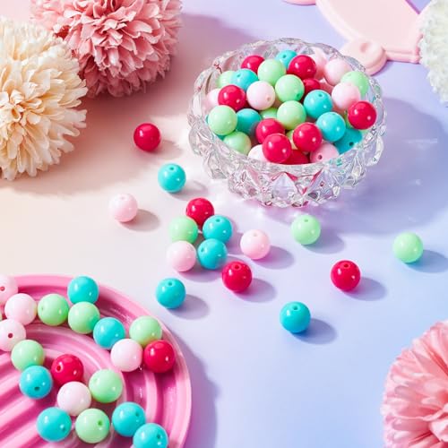 100 Pcs 11.5-12mm Bubblegum Beads Opaque Acrylic Chunky Loose Spacer Round Focal Beads for Jewelry Making Bracelet Necklace Keychain Craft Art Making,Hole:1.8mm,Pink and Green - color: Pink and Green