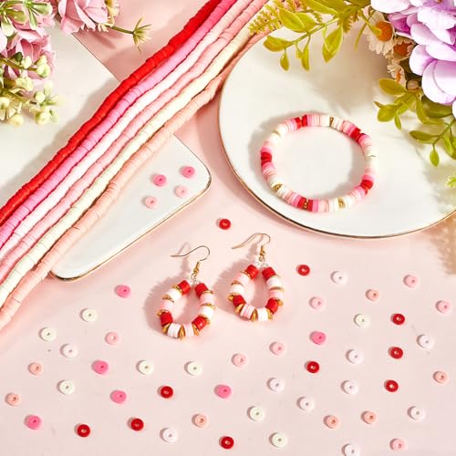 SUNNYCLUE 1 Box 2118pcs 6 Strands 6mm Polymer Clay Beads Pink Clay Beads Bulk Flat Round Spacer Funtopia Heishi Disc Strand Bead Bulk for Jewelry Making Valentine's Day Earring Bracelet DIY Crafts - style: Style 1