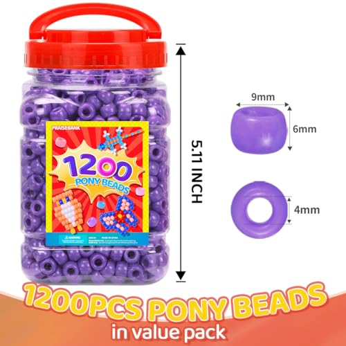 Praisebank Pony Beads, 1200pcs 6x9mm, Wholesale Beads, Bracelets Jewelry Making, Arts & Crafts(Purple) - color: PURPLE, size: Small Size