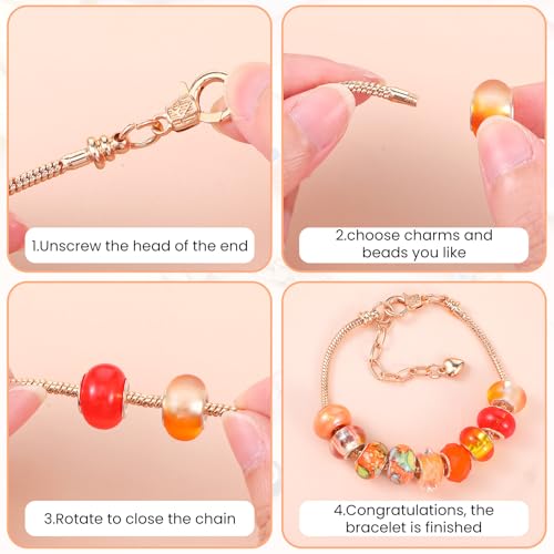 30 Pcs Snake Chain Charm Bracelet with Bracelet Helper - Adjustable DIY Jewelry Making Kit for Women, Gold & Silver Metal Bracelets with Heart Lobster Clasp Extender, Craft Supplies & Gifts