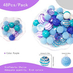 Exway 48 Pcs 20mm Purple Acrylic Resin Rhinestone Bubblegum Beads - Round, Large, Sparkly Craft Beads for Pen, Beadable Keychain, Bracelet, Necklace - DIY Jewelry Making Supplies - color: Purple