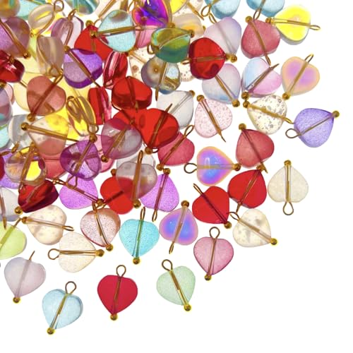 50pcs Glass Pendant Charms - Multicolor Theme Drops for Necklace Craft, Jewelry Making Supplies (Various Styles) - style: Heart 3#