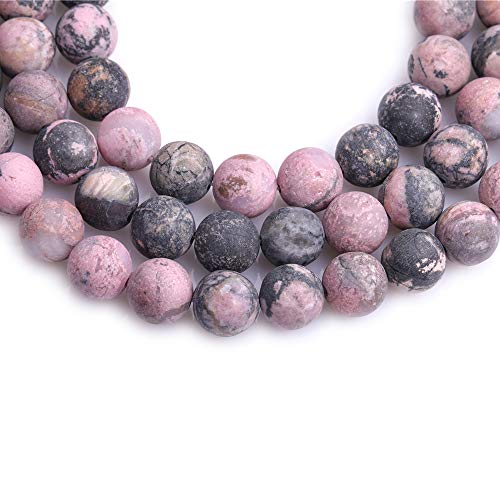 12mm Natural Stone Black Rhodonite Frosted Matte Unpolished Round Beads for Jewelry Making Strand 15 inch - color: Black Rhodonite, size: 12mm