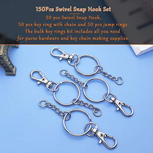 150Pcs Swivel Snap Hook Set,Stainless Steel Split Key Rings with Chain and Jump Rings Bulk for Keychain Lanyard,Crafts Supplies