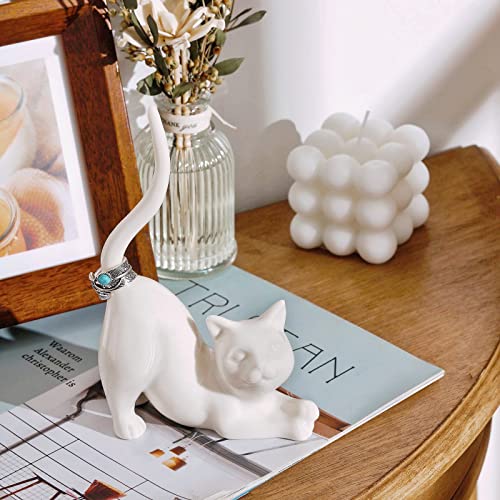 PUDDING CABIN Cat Mom Gift for Women, Cat Ring Holder Wedding Ring Stand Lover Gift For Women Friends Birthday Christmas Valentines Gift, Figurine Room Decor - style: Kitty