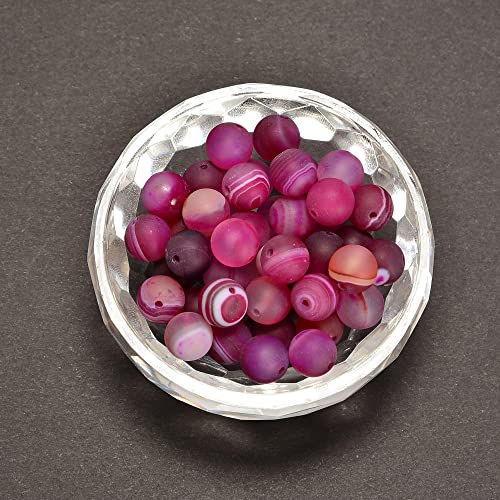 8mm Fushia Stripe Agate Matte Round Natural Gematone Loose Beads for Jewelry Making DIY 1 Strand 15" - color: Matte Fushia Stripe Agate, size: 8mm
