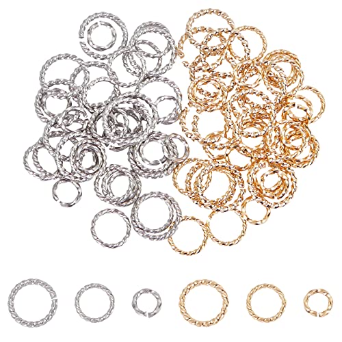 UNICRAFTALE 84pcs 6/8/10mm Twisted Open Jump Rings Golden and Stainless Steel Color Stainless Steel Jump Rings Connectors Rings for DIY Bracelet Necklaces Jewelry Making