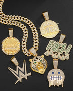 Lced Out Diamond Cuban Chain for Men | Hip Hop Miami Link Necklace Silver & Gold Plated Options with Pendant, 7-Pack Gift Set - color: Gold, size: 24 inches