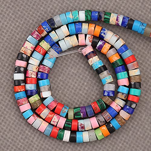 BONNY BOXX 150PCs Natural Mix Imperial Jasper Spacer Beads, Loose Semi Precious Flat Round Gemstone Heishi Disc Stone Beads for Beading Jewelry Making 4mm*2mm - color: Mix Imperial Jasper, size: 4MM*2MM