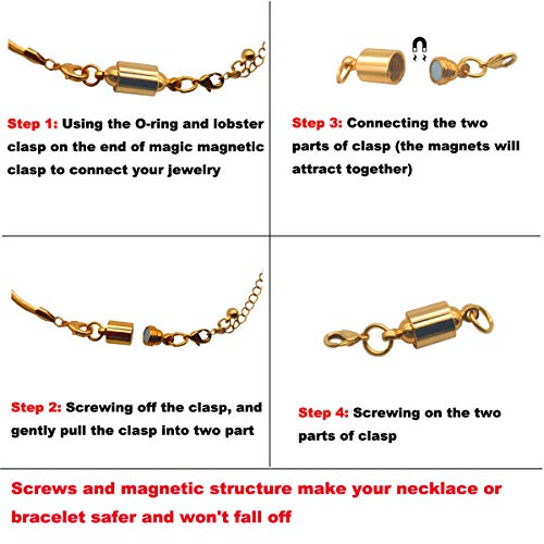 Zpsolution Screw Locking Magnetic Jewelry Clasps for Necklaces and Bracelets Easy On Open Necklaces 6mm Light and Small Keep The Clasp in Back 8pcs Gold - color: Small Gold 8pcs
