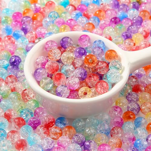 8mm Acrylic Beads 600pcs Double Color Crack Beads Multicolor Spacer Bubble Bead Plastic Crafts Bead for DIY Necklaces Bracelets Earrings Jewelry Making (Double Crack) - color: blue&purple