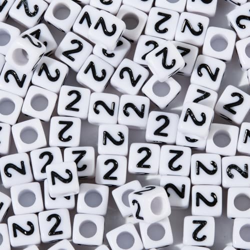 200pcs Square White Number 2 Beads for Bracelets,Single Digit 2 Acrylic Cube Bead,6x6mm Number Beads for Jewelry Making(Square 2) - color: Square-2, size: Square-6x6mm