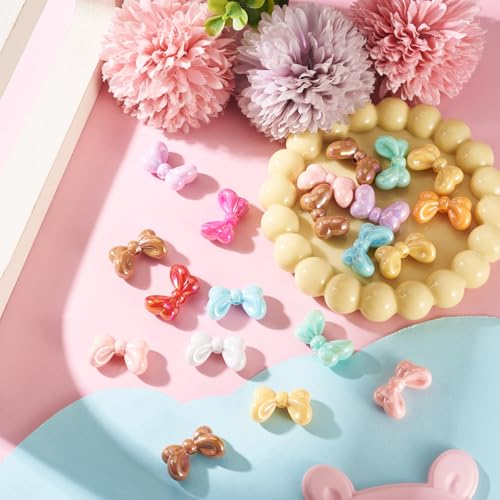 FASHEWELRY 20Pcs Large Acrylic Bow Beads Mixed Color Bowknot Spacer Beads Opaque Big Bows Focal Bead for Pens Keychains Bracelet Necklace Earring Jewelry Making, 16x27x10mm - color: Opaque Mixed Color