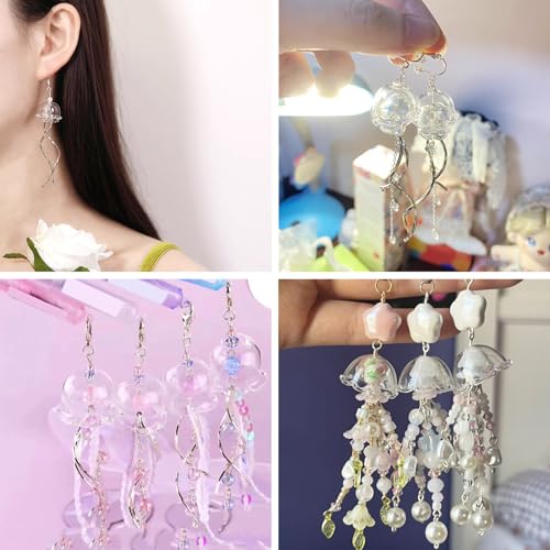 FASHEWELRY 10Pcs Glass Flower Beads Caps Clear Wind Bell Beads 21mm Glass Fishing Beads Jellyfish Beads for Wind Chimes Craft Jewelry Making - color: Clear
