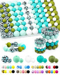 100PCS FIVEIZERO Silicone Beads for Keychain Making, 9mm & 15mm Cyan Blue White Mixed 5 Colors Silicone Focal Beads for Bracelets, Beadable Pens and DIY Crafts - color: Cyan blue White