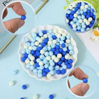 1 Box 500Pcs Frosted Acrylic Beads 8mm Matte Blue Beads Small Round Ball Opaque Bubblegum Rubberized Imitated Silicone Smooth Loose Spacer Bead for Jewelry Making Bracelet Necklace DIY Crafts - color: Blue