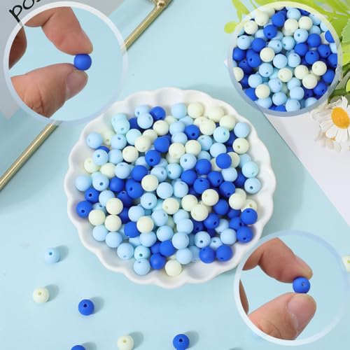 1 Box 500Pcs Frosted Acrylic Beads 8mm Matte Blue Beads Small Round Ball Opaque Bubblegum Rubberized Imitated Silicone Smooth Loose Spacer Bead for Jewelry Making Bracelet Necklace DIY Crafts - color: Blue