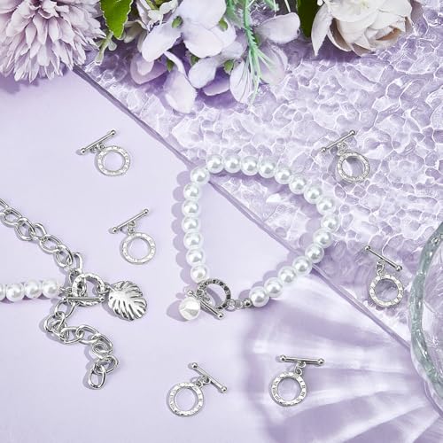 Beebeecraft 1 Box 10Pcs Toggle Clasps for Jewelry Making 925 Sterling Silver Plated Brass Clock Round Toggle Clasps Connectors Metal Bar and Snap Ring for DIT Craft - color: Silver