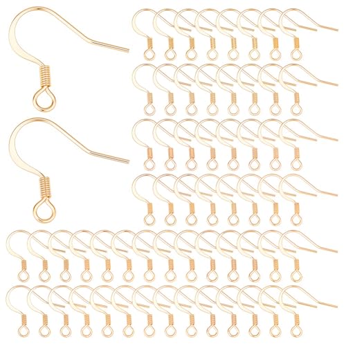 SUNNYCLUE 1 Box 100Pcs 18k Gold Plated Earring Hooks French Ear Hooks Fish Hook Earrings Ear Wires Fishhook Earring Findings for Jewellery Making Adult DIY Dangle Earrings Craft Accessories Supply - color: 100pcs Real 18k Gold Plated Earring Hooks