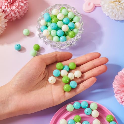 100 Pcs 11.5-12mm Bubblegum Beads Opaque Acrylic Chunky Loose Spacer Round Focal Beads for Jewelry Making Bracelet Necklace Keychain Craft Art Making,Hole:1.8mm,Lawn Green - color: Lawn Green