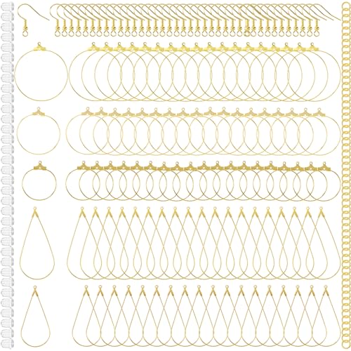 Pndeyo 700pcs Hypoallergenic Hoop Earrings Making Kit, Mix Size Earring Beading Hooks for Women, Spring Earring Wire Hooks Pads Accessories for DIY Jewelry Making- Gold - color: Gold-700pcs