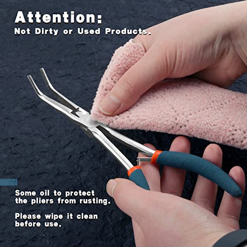 Long Reach Bent Needle Nose Pliers, 7 Inches, Serrated Jaws, PVC Handles, High Carbon Steel, Blue, Jewelry Making, Beading, Handicraft - style: Bent Needle Nose Pliers Serrated Jaws