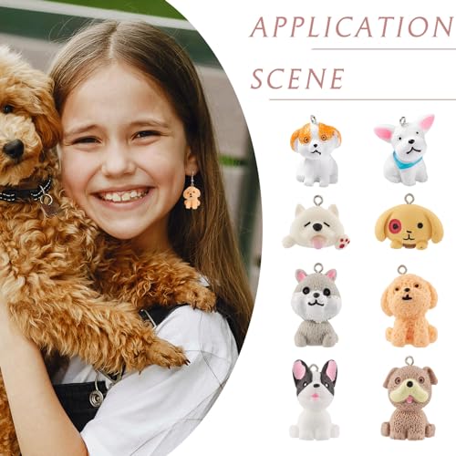 Beadthoven 16Pcs Resin Dog Charms 8 Styles 3D Opaque Dog Pendants Cute Cartoon Puppy Dangle Charms Lovely Animal Pendants for DIY Earrings Necklace Bracelets Keychains Jewelry Making Supplies - color: Mixed Color