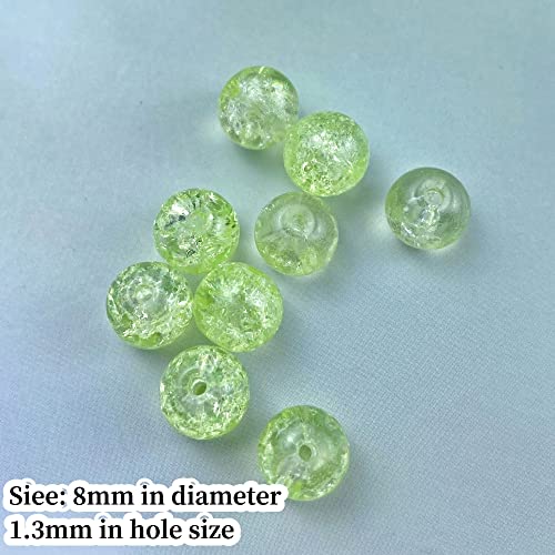 100pcs Crackle Glass Beads 8mm Round Crystal Glass Spacer Crafts Beads for Jewelry Making Necklace Bracelet Earrings DIY Crafts(Light Green) - color: Light Green, size: 8mm