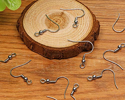Shapenty Surgical Stainless Steel Ball Coil Fish Earring Hooks Clasp Hypo-allergenic Ear Wire Bead Connector Hooks with Large Loop for DIY Jewelry Finding Making, 50PCS/25Pairs
