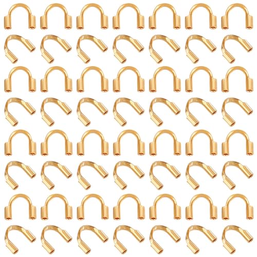 PH PandaHall 60pcs 18K Gold Wire Guardian, Golden U-Shape Cable Protector 304 Stainless Steel Wire Guard Loops Thread Protector for Earring Bracelet Necklace Pendants Jewelry Crafts Making, Hole 0.8mm