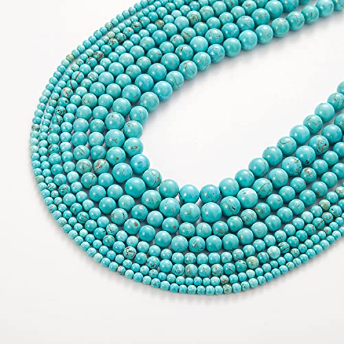100Pcs Natural Stone Beads 6mm Turquoise Round Gemstone Loose Beads with Elastic Bracelet String for Bracelets Necklace Jewelry Making - color: Blue Turquoise, size: 6mm