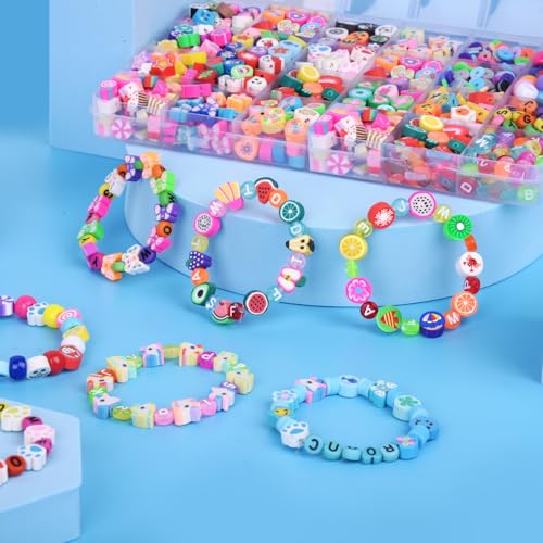 BBita 1000PCS Polymer Clay Beads Bracelet Making kit, 24 Style Cute Fun Sports Ball Beads Baseball Basketball Soccer Rugby Volleyball Football Charms, DIY Bracelet Making kit - color: A5#Style 5