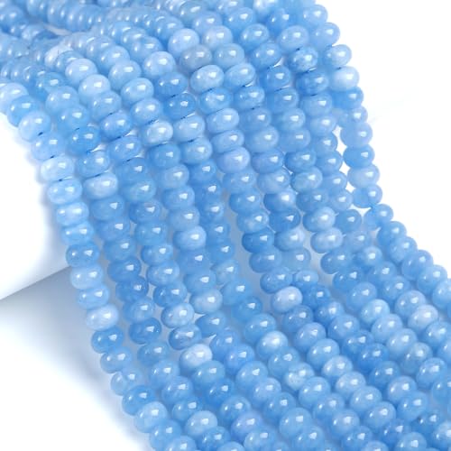 76pcs 5x8mm Natural Stone Dark Blue Aquamarine Rondelle Spacer Loose Beads Abacus Disk Stone Round Loose Gemstone Beads for Jewelry Making DIY Bracelet Necklace - color: Blue Aquamarine Stone