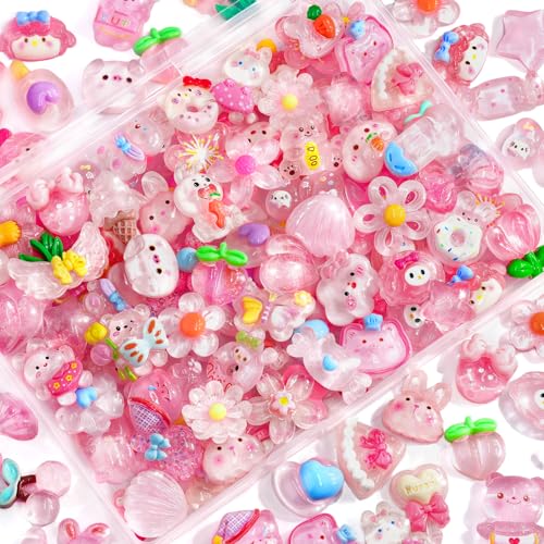 TINKRSTUFF 60PCS Pink Slime Charms Cute Jelly Flatback Resin Charms For Slime, Random Kawaii Decoden Charm for Embellishments Phone Junk Case Charm Bulk, Hairpins Scrapbooking Crafting & DIY Decor - color: Pink-60 PCS