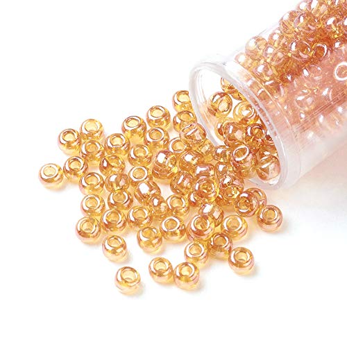 Craftdady 12/0 Glass Seed Beads 2x1.5mm Transparent Lustered Round Loose Pony Beads Goldenrod About 3000Pcs for Jewelry Making Hole: 0.3mm - color: Goldenrod, 2x1.5mm