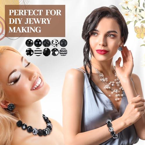 Ferreve 20 Pcs Chunky Bubblegum Beads 20mm Focal Pen Large Rhinestone Pearl Beads for DIY Beadable Pen School Jewelry Making Keychain Craft Making(Black) - color: Black