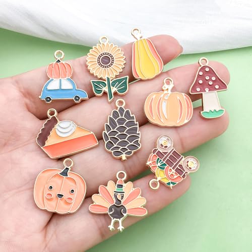 Sailanzi 27pcs Alloy Enamel Thanksgiving Series Turkey Pumpkin Mushroom Leaves Pendant Jewelry Making DIY Keychain Earrings Pendant Various Design Charms for Jewelry Making Bracelets Necklace (SN821) - color: SN821