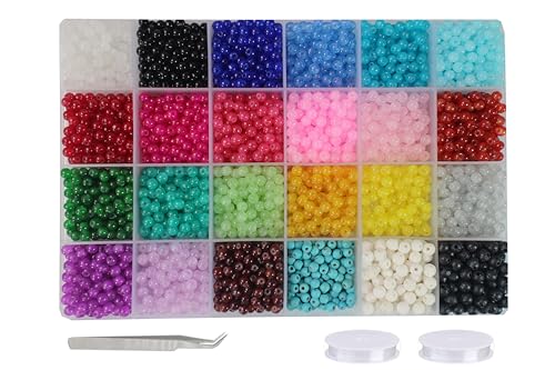 4mm Glass Beads Bulk for Jewelry Making 4700pcs Round Imitative Jade Beads Bracelet Loose Beads Set Crystal Seed Beads for Earry & Necklace Emroidery Beads for DIY Crafts - size: 4mm Mixed Set