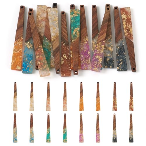 Beadthoven Colorful Resin Wood Charms for Earrings, 16Pcs/8 Pairs Glittery Silver Gold Foil Hanging Wooden Pendants Transparent Long Bar Pendants for Jewelry Making Necklace DIY Crafts - color: Colorful Trapezoid Glittery