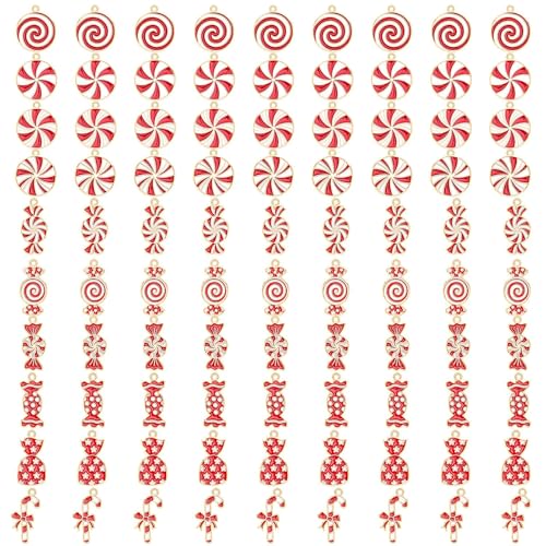 SANNIX 90 Pcs Christmas Charms for Jewelry Making, Xmas Candy Charms Red White Candy Cane Holiday Charm Pendants for Bracelets Necklaces Earrings Making and Crafting - color: Red White