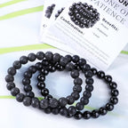 2/3-Pieces 4mm 6mm 8mm Natural Crystal Gemstone – Handmade Reiki Energy Healing Stretch Bracelets Jewelry for Yoga, Meditation, Unisex - color: 3 Pieces (BlackLava&BlackOnyx&MatteBlackAgate), size: 8mm