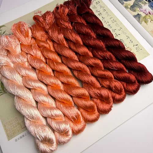 100% Nature Mulberry Handmade Embroidery Silk Thread Woven Jewelry Accessory Artificial Flowers Cross Stitch Floss DIY Sewing Kits 8 Gradient Colors 22m Each (33) - color: 33