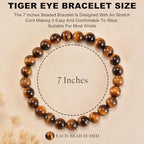 8mm Tigers Eye Bracelets for Women Men 7 inch Round Beaded Stretch Bracelet Natural Gemstone Handmade Polishing Stone for Spiritual Healing Meditation Yoga