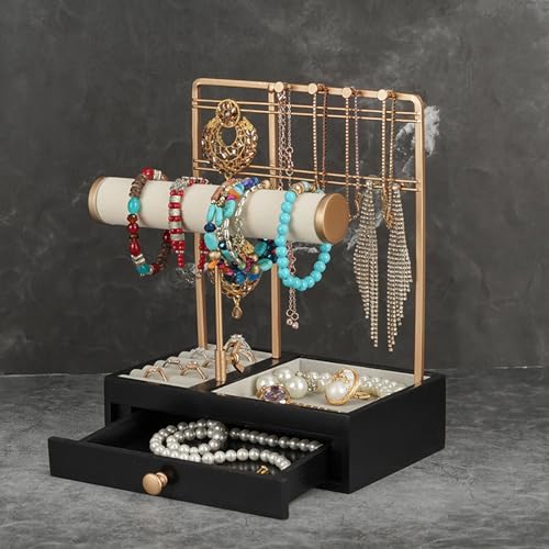 TANG SONG Multi-Functional Drawer Storage Rack Necklace Display Stand Necklace Bracelets Earring Chains Organizer Holder for Home (Black) - color: Black