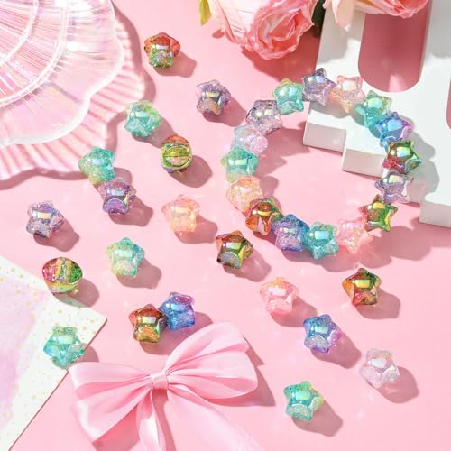 LiQunSweet 50 Pcs Transparent Crackle Acrylic Beads Gradient Color Crackle Star Loose Beads Spacer for DIY Necklace Bracelet Jewelry Craft Making - color: Crackle Star Loose Beads_50 Pcs