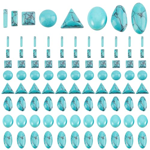 PH PandaHall 96pcs Stone Cabochons, 8 Shapes Blue Texture Gemstone Tiles Column Square Bead Half Round Synthetic Turquoise Cabochon Tile for Bracelet Necklace Earrings Cameo Jewelry Making